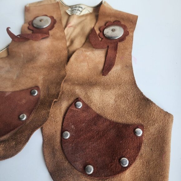 Vintage 50s/60s Lasso 'Em Bill Child's Suede Leather Cowboy Vest - Keyston Bros. - Picture 4 of 7